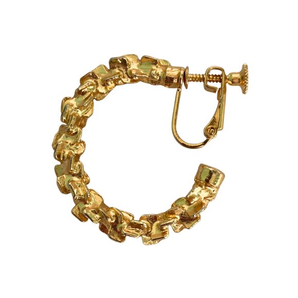 Vintage 60s 70s Gold Tone Brutalist Textured Screw Back Clip Hoop Earrings MCM - Picture 8 of 8
